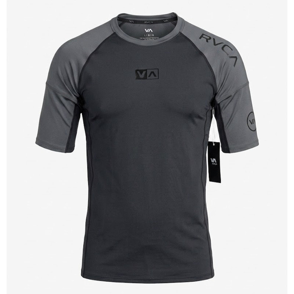 RVCA Sport Rashguard SS II Men's Large L Black Gray Short Sleeve Gym MMA BJJ NWT